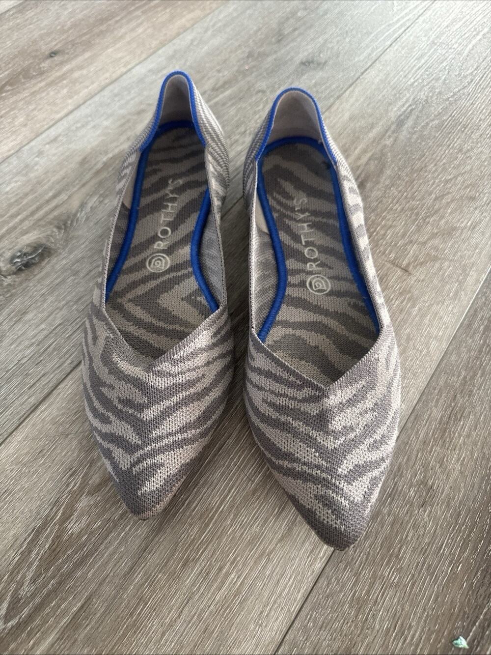Rothy’s The Point Gray Zebra Stripe Flats Women Size 11 EUC